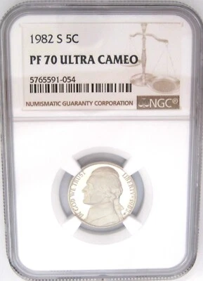 1982-S JEFFERSON NICKEL NGC PF70 ULTRA CAMEO = RARE & SCARCE w/ Book $800! - Image 1 of 4