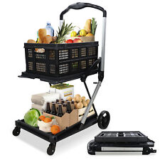 BISupply Folding Shopping Cart with Wheels - 2 Level 132lb Max Grocery Cart