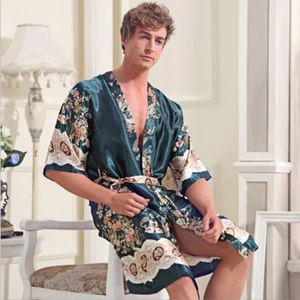 NWT Fashion Mens Silk Satin Pajamas Sleepwear&Robes Nightgown PJS  M030 Green - Picture 1 of 4