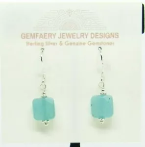 Petite Sterling Silver Faceted Natural Blue JADE Dangle Earrings...Handmade USA - Picture 1 of 6