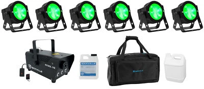 (6) American DJ Dotz Par RGBL COB DMX 16x3.5w Par Can Wash Lights+LED Fogger+Bag - Image 1 of 4