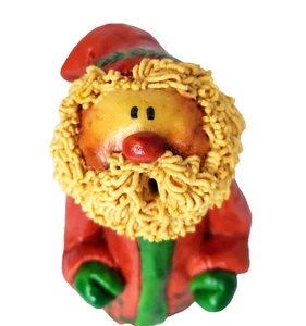 Estatuilla de Papá Noel cantando cerámica hecha a mano vintage espagueti barba y cabello - Imagen 1 de 10
