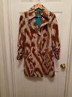 Anthracite By Muse 3/4 Coat Jacket Rust Brown Ikat Ruched Sleev Anthropologie 10