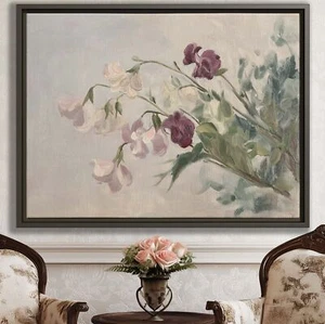 Floral Canvas Print Vintage Decor Soft Pink Flowers Rustic Wall Art Oil Painting - Picture 1 of 9