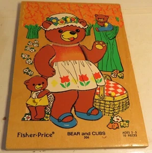 Vintage Fisher Price Wood Tray Wooden Puzzle Bear & Cubs 506 1971 Quaker Oats -1 - Picture 1 of 8