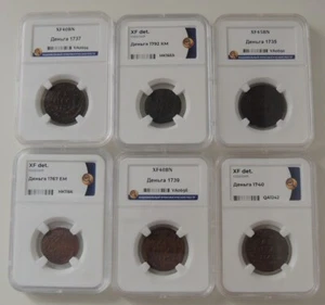 Russia Empire 1735-1792 Coin Denga Copper 6-Piece Lot Certified NNR #148 - Picture 1 of 14