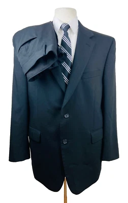 JOS A BANK Mens 44S Solid Black Soft 100% Wool 2 Piece Suit W/ Dress Pants 37x25 - Image 1 of 4