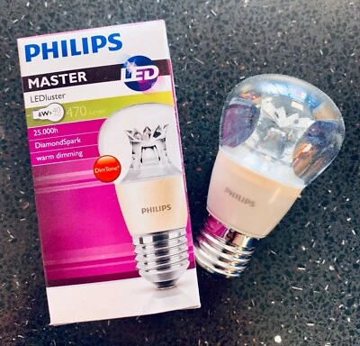 2X 6W - 40W Philips Master Ball LEDluster 470 Lumen warm dimming A+ E27 ES 75070 - Image 1 of 4