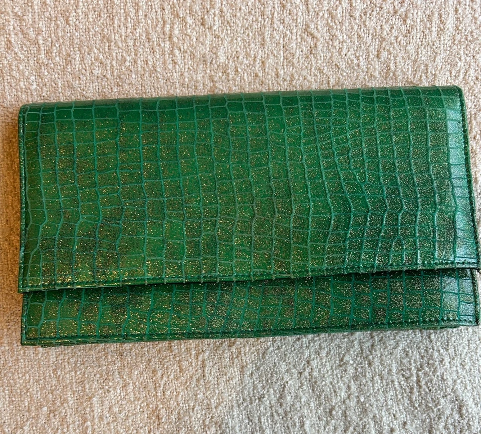 Bolso clutch de noche Bellini verde estampado de cocodrilo inspirado en el lujo Foto 1 de 4