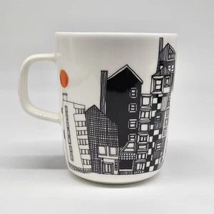 Marimekko Oiva Siirtolapuutarha 10 Oz Cup Mug City Buildings Skyline Orange Dot  - Picture 1 of 6