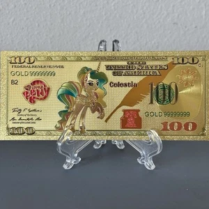 24k Gold Foil Plated Celestia My Little Pony Banknote Cartoon Collectible - Picture 1 of 3