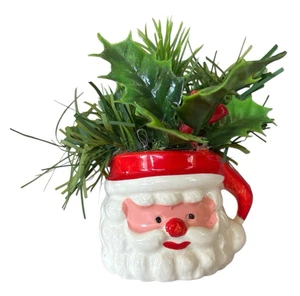 Vintage Kolonial Kerze Mini Weihnachtsmann Becher mit Kunststoff Stechpalme Grünzeug Dekor Japan - Bild 1 von 7