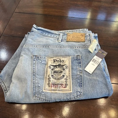 NWT $125 Polo Ralph Lauren Hampton Denim Blue Jeans 46Bx32 Maidstone Distressed - Image 1 of 4