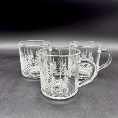 Libbey морозные сосны 3,5 «выдувное стекло кружки комплект/3 США РЕДКАЯ зимний Рождественский лес - Изображение 1 из 4