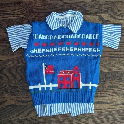 Vintage Boys Youth Large ABC Sweater Vest and Underlay Shirt - Image 1 of 4