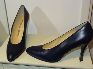 Women Charles Jourdan shoe heels Leather Butterkid Marine Blue Spain Sz 6.5/36.5 - Picture 1 of 8
