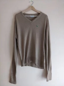 Vintage IZOD Lacoste Beige/Sand V-Ausschnitt Acryl Langarm Pullover-Herren Medium - Bild 1 von 9