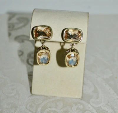 New $100 HEIDI DAUS Double Play Drop Earrings Champagne Golden Crystal Pierced - Image 1 of 2