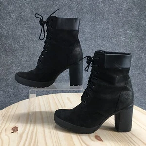 Timberland Boots Womens 9 Camdale Chunky Ankle Bootie Black Block Heels A1SEF - Picture 1 of 20