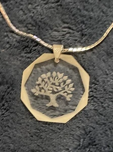 TREE OF LIFE pendant Necklace 24" chain  etched intaglio AVON Vtg Lucite  - Picture 1 of 4