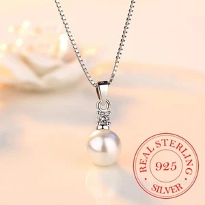 Collar colgante perla chapado en plata de ley 925 plata circonita mujer - Imagen 1 de 6