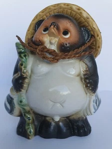 Cute Vintage Shigaraki Pottery Japanese Tanuki Cute Raccoon Dog Fukufuku . - Picture 1 of 8