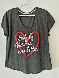 Body by Victoria Scoop Neck Burnout T-Shirt Charcoal Gray Semi Sheer Lg #12194 - Picture 1 of 5