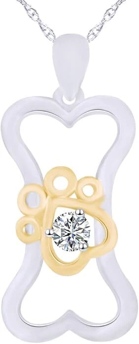 Collar Colgante Estampado Pata Corazón Hueso Perro Piedra Natal Simulada Chapado en Oro Blanco Foto 1 de 3