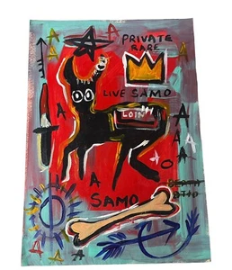 JEAN MICHEL BASQUIAT-POSTCARD PAINTING ON CARDBOARD-SIGNED - Picture 1 of 2