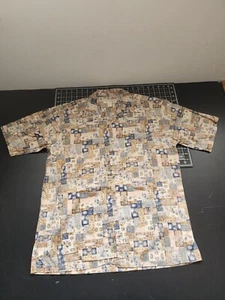 Tori Richard Men's Size Medium M Hawaiian Shirt Beige Geometric Abstract Print - Picture 1 of 7
