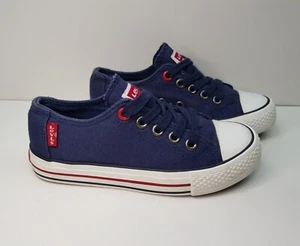 LEVI'S TRUCKER LOW SIZE 12UK EU30 BOYS GIRLS NAVY DENIM PLIMSOLLS TARINERS SHOES - Picture 1 of 14
