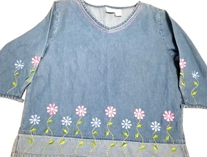 Bleu Bayou blaue Jeansbluse PM Pullover Boho Landhaus Stickerei Blume - Bild 1 von 11