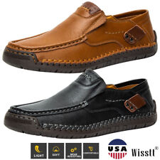 Mens Casual Leather Loafers Boat Low-Top Moccasins Handmade Dress Shoes Walking