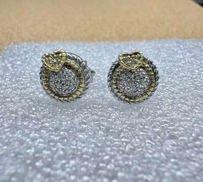 Judith Ripka纯银925 18k钻石心形圆形耳钉 — 第 1/4 张图片