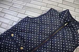 J. Crew Women Excursion Quilted Puffer Down Vest Navy Blue Polka Dot Down Small - Picture 1 of 7