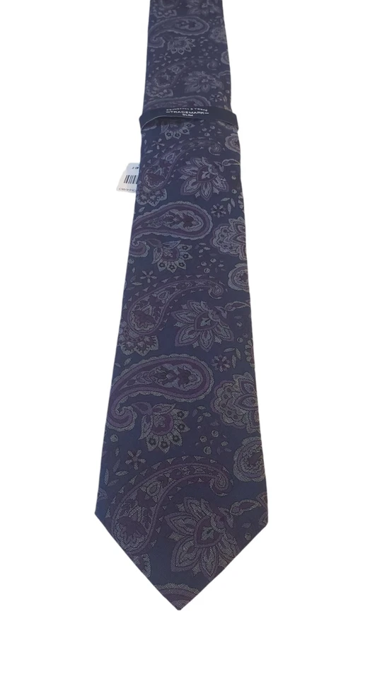 Nuevo con etiquetas Corbata RoundTree & Yorke Marca de Lujo Delgada Azul Paisley Iglesia de Negocios Foto 1 de 4