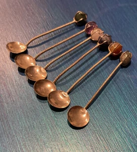 "Cucharas de cóctel antiguas vintage de 3,5"" plateadas con piedras preciosas semipreciosas seis" - Imagen 1 de 9