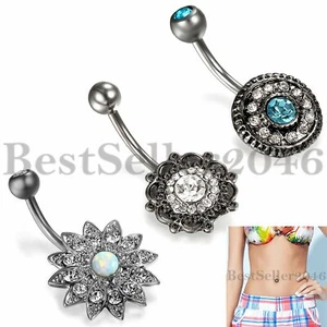 3Pcs Stainless Steel CZ Flower Belly Button Ring Navel Barbell Body Piercing Set - Picture 1 of 5