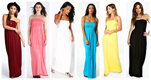 Womens Strapless Maxi Dress Ladies Sheering Boob tube Bandeau Long Lot Size 8-22 - Picture 1 of 38