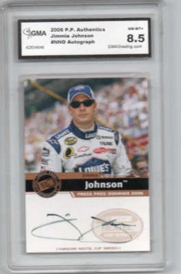 2006 JIMMIE JOHNSON PRESS PASS AUTHENTICS AUTOGRAPH CARD#NNO NM-MN+ 8.5 BY GMA - Image 1 of 2