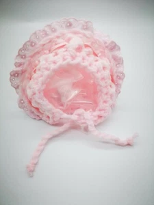 Baby Girls Fluffy Fur Premature Crochet Knitted Bonnet Hat Bow Pom Tinybaby - Picture 1 of 7