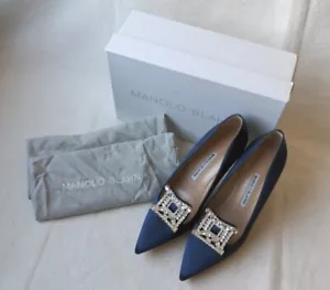 NIB Auth Manolo Blahnik Blue/Ruthenium Satin Borlak 3.75” Stiletto size 40 - Picture 1 of 8