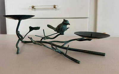 NEW 14" x 9" Heavy Metal Cardinal on a Branch - Double Pillar Candle Holder - Image 1 of 4