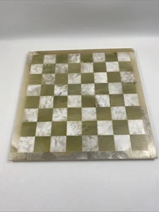 Vintage White Marble Onyx Green Checker Chess Board Base 14x14 Large - Picture 1 of 7