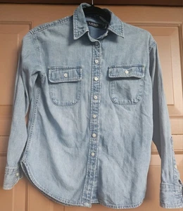 Womens Ralph Lauren Black Label Logo Buttons Chambrey Long Sleeve Denim Shirt XS - Picture 1 of 6