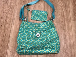 Baggallini Handtasche blau grün Nylon Geomet Helsinki Umhängetasche Handgelenktasche Reise - Bild 1 von 15
