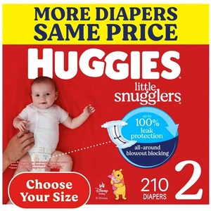 Huggies Little Snugglers Baby Diapers,  Newborn Sizes 2 210 CT - Picture 1 of 10