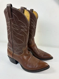 Stivali da cowboy vintage Tony Lama in pelle marrone asta intera Western punta J da uomo 9,5 - Foto 1 di 13