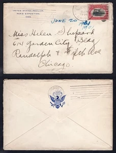USA 1901 PARIS EXPOSITION Corner Cover to Chicago. 2c Train - Picture 1 of 3