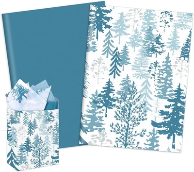 100 Sheets Christmas Tissue Paper Blue Xmas Tree Gift Wrapping Paper Decorative - Image 1 of 4